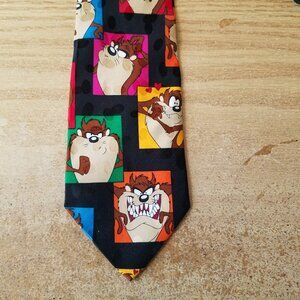 Vintage 1993 Looney Tunes Tasmanian Devil Tie Colorful Polyester Retro 90s Silk